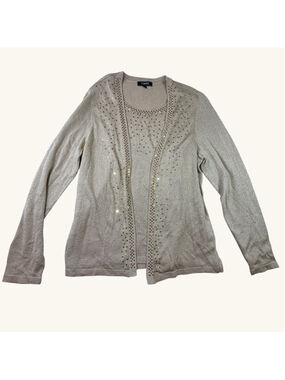 Elementz Gold Shimmer Cardigan Top 2 Piece Look Rhinestone Studded Size L